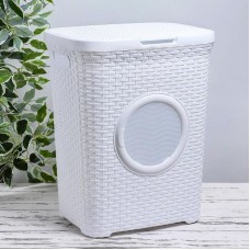 Корзина для белья "Ротанг" 60л с иллюминатором, белая